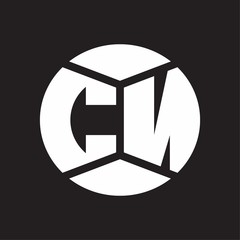 CN Logo monogram with piece circle ribbon style on black background