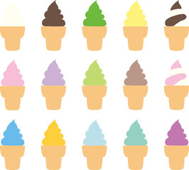 カラフルなソフトクリームのセット