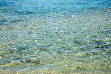 Beach sea water surface in diferente colors azure aquamarine blue turquoise calm scene background