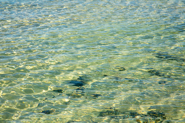 Beach sea water surface in diferente colors azure aquamarine blue turquoise calm scene background
