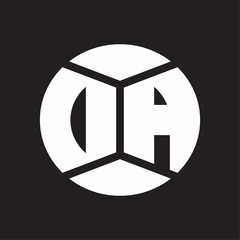 DA Logo monogram with piece circle ribbon style on black background