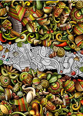 Latin America hand drawn doodle banner. Cartoon detailed flyer.