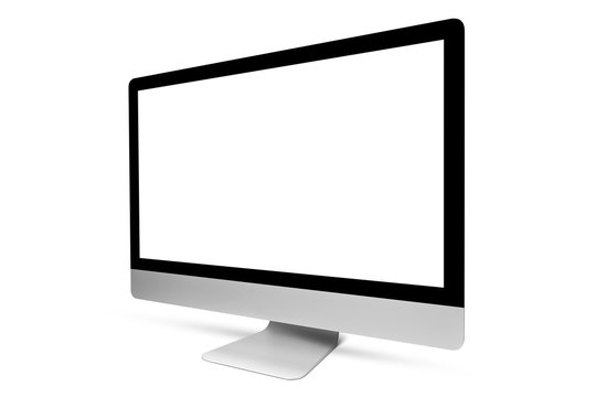 Computer display with blank mockup screen on white background.