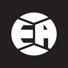 EA Logo monogram with piece circle ribbon style on black background