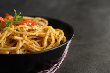 appetizing cooked spaghetti italian pasta with tomato sauce