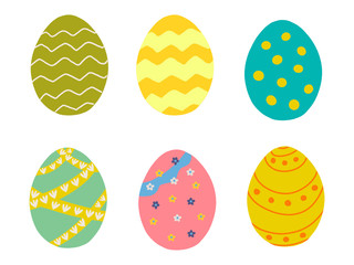 Set of Easter eggs with different texture on a white background. Vector Illustration.Happy easter eggs.