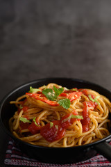 appetizing cooked spaghetti italian pasta with tomato sauce