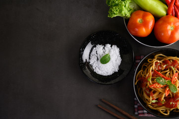 appetizing cooked spaghetti italian pasta with tomato sauce