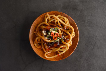 appetizing cooked spaghetti italian pasta with tomato sauce