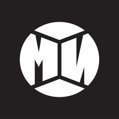 MN Logo monogram with piece circle ribbon style on black background