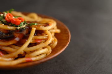 appetizing cooked spaghetti italian pasta with tomato sauce