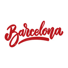 Barcelona. Lettering phrase isolated on white background. Design element for poster, card, banner, flyer.