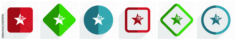 Leinwandbilder Star icon set, flat design vector illustration in 6 options for webdesign and mobile applications in eps 10