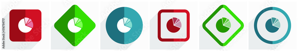 Leinwandbilder Diagram icon set, flat design vector illustration in 6 options for webdesign and mobile applications in eps 10