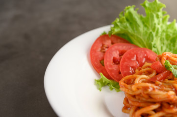 appetizing cooked spaghetti italian pasta with tomato sauce