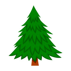 Illustration of pine tree in cartoon style isolated on white background. Design element for poster, banner, card, emblem.