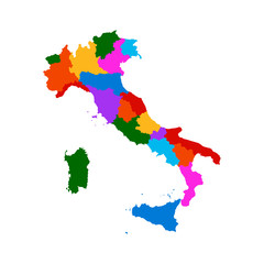 Fototapeta premium Colorful vector silhouette cartography map of Italian political borders and regional administrative borders and Region names