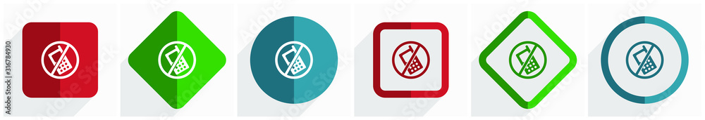 Leinwandbilder no phone icon set, flat design vector illustration in 6 options for webdesign and mobile application