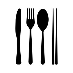 Fine Dine Cutlery. Illustration of Fork, Knife, Chopsticks and Spoon.