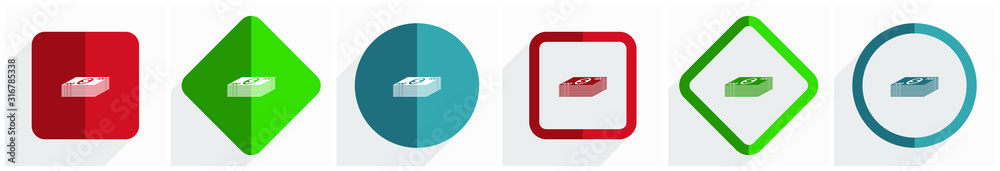 Aufkleber Money icon set, flat design vector illustration in 6 options for webdesign and mobile applications in eps 10