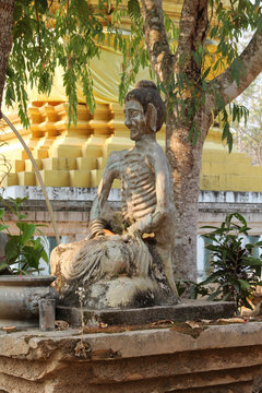 Starving Buddha Statue In The Buddhist Temple.