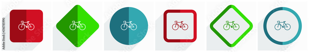 Aufkleber Bicycle icon set, flat design vector illustration in 6 options for webdesign and mobile applications in eps 10