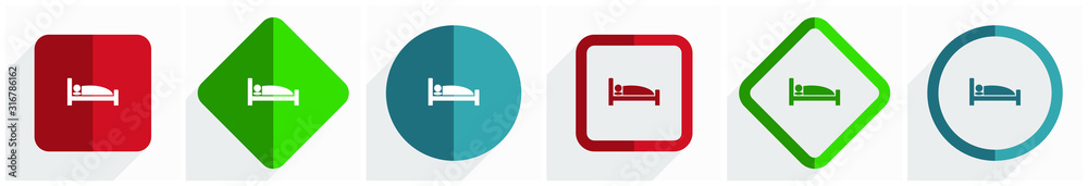 Aufkleber hotel icon set, flat design vector illustration in 6 options for webdesign and mobile applications i