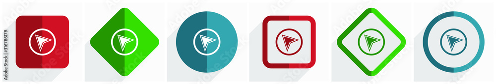 Fototapete Navigation icon set, flat design vector illustration in 6 options for webdesign and mobile applications in eps 10