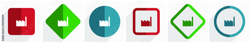 Aufkleber factory icon set, flat design vector illustration in 6 options for webdesign and mobile applications