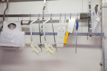 Equipment hanging at butcher shop