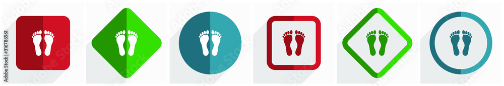 Poster Foot icon set, flat design vector illustration in 6 options for webdesign and mobile applications in eps 10