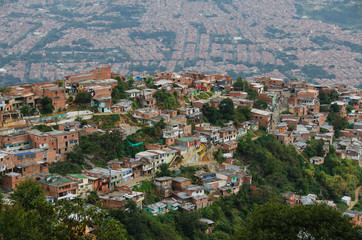 Fototapeta na wymiar Panoramas from the heights of Medellin, Comuna 1 - Popular neighborhood