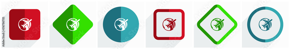 Aufkleber travel icon set, flat design vector illustration in 6 options for webdesign and mobile applications 