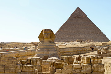 Fototapeta na wymiar Sphinx of Giza and Pyramid in Egypt