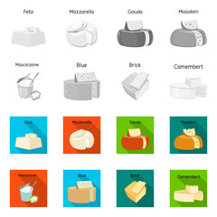 Vector design of food and dairy sign. Set of food and product stock vector illustration.