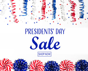 Presidents day sale message with red and blue colored decorations