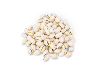 Pistachios isolated on white background, top view. Flat lay