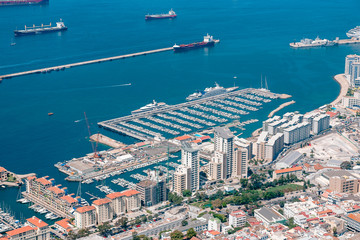 Panoramic view on the Gibraltar harbor at sunny summer weather