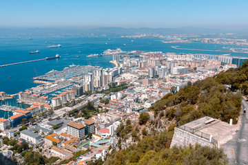 Fototapeta na wymiar Panoramic view on the Gibraltar harbor at sunny summer weather