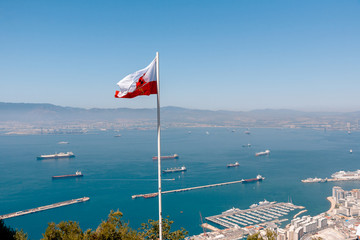 Panoramic view on the Gibraltar harbor at sunny summer weather