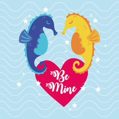Obraz premium valentines day card with cute seahorses couple