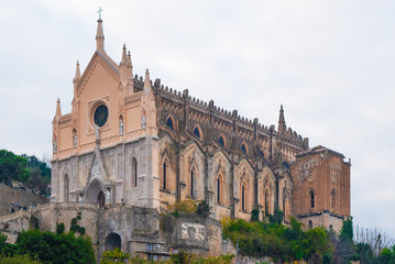 Fototapeta premium Gaeta (Italy) - The little port city on the sea, province of Latina, with 'Montagna Spaccata' broken mountain and 'Grotta del Turco' cave