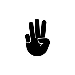 Fototapeta na wymiar Hand with Three Fingers Up, Gesture Flat Vector Icon