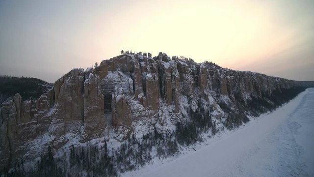 Rocks and woods in russian Siberia in winter