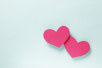 Decorative hearts on a blue background. Valentine's day decor concept. February 14