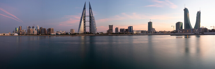 Fototapeta na wymiar Bahrain skyline with iconic buildings during sunset