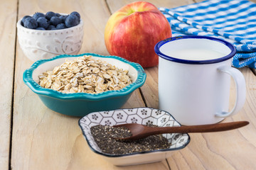 Overnight oats with chia seeds, blueberries and apple.