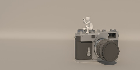 3d illustrator, 3d rendering of the  Photographer and camera.