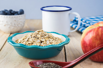 Overnight oats with chia seeds, blueberries and apple.