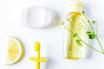 natural organic cosmetics for baby on white background top view